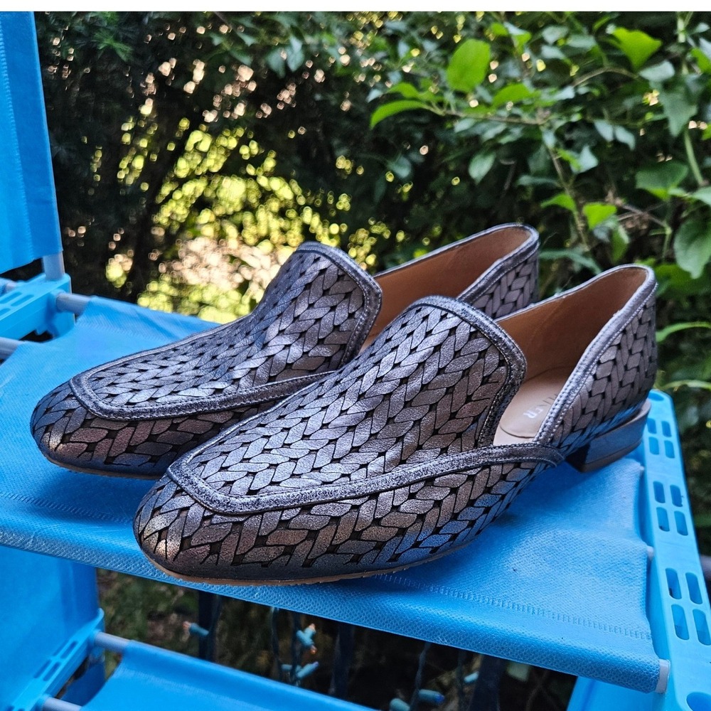 Donald Pliner Rezza Pewter Metallic Woven Loafer Flats Womens Size 11
